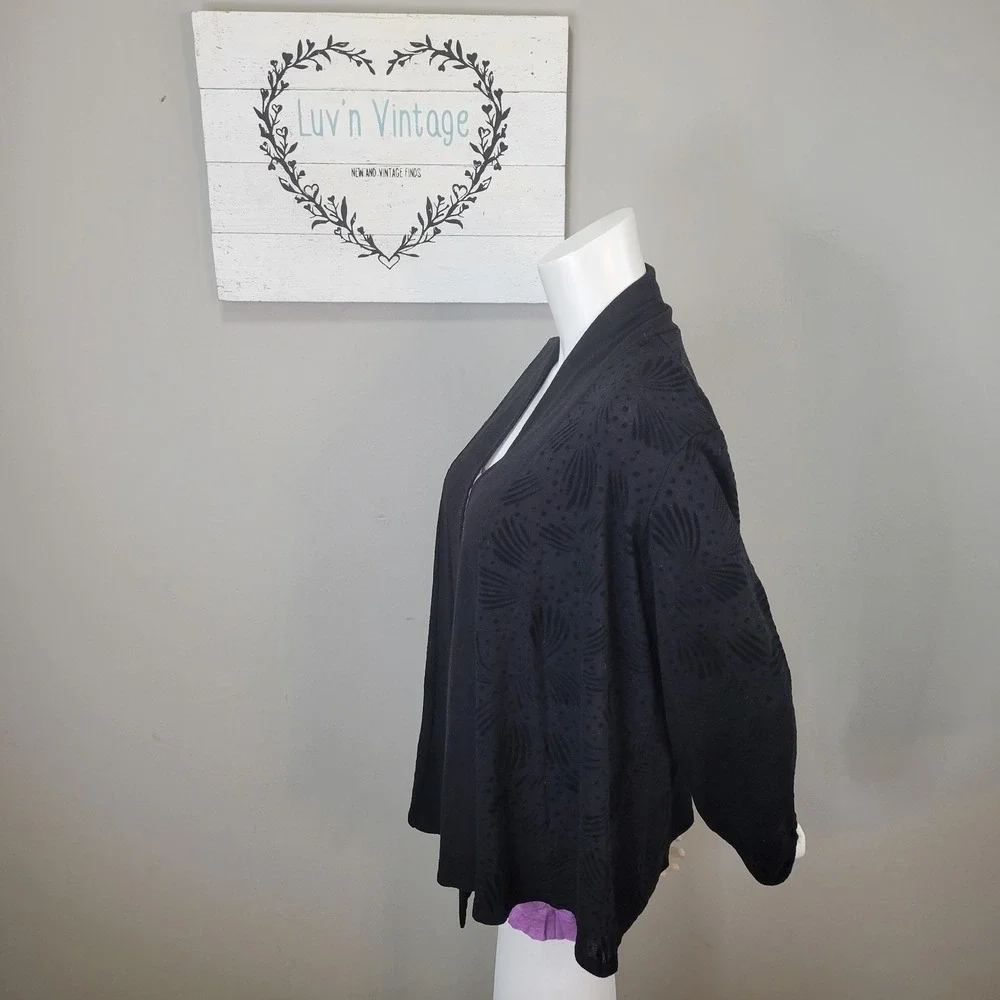 CAROL ROSE Black Textured Open Front Long Sleeve Cardigan‎ Womens